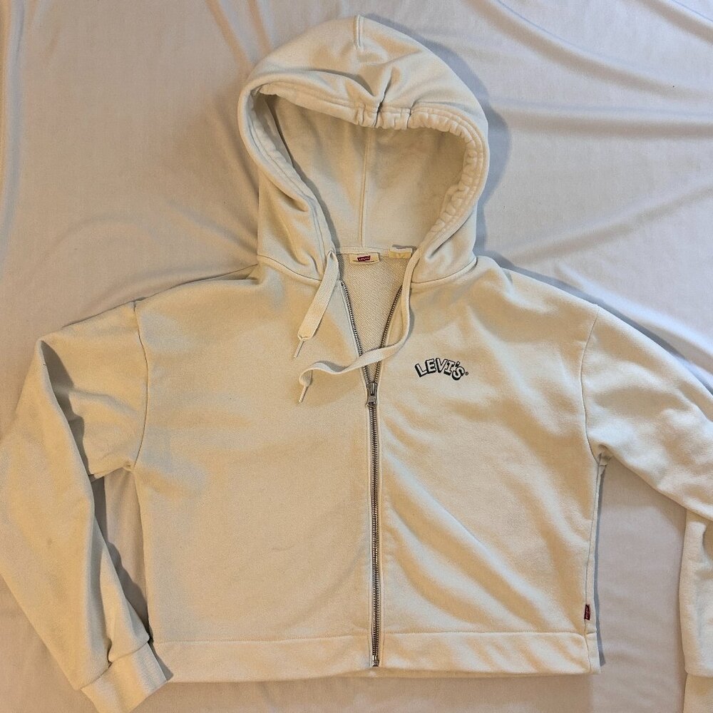 levi's Cream Cropped Zip Hoodie, Size XS